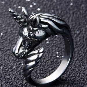 Stainless Steel Gothic Style Silver Unicorn Ring